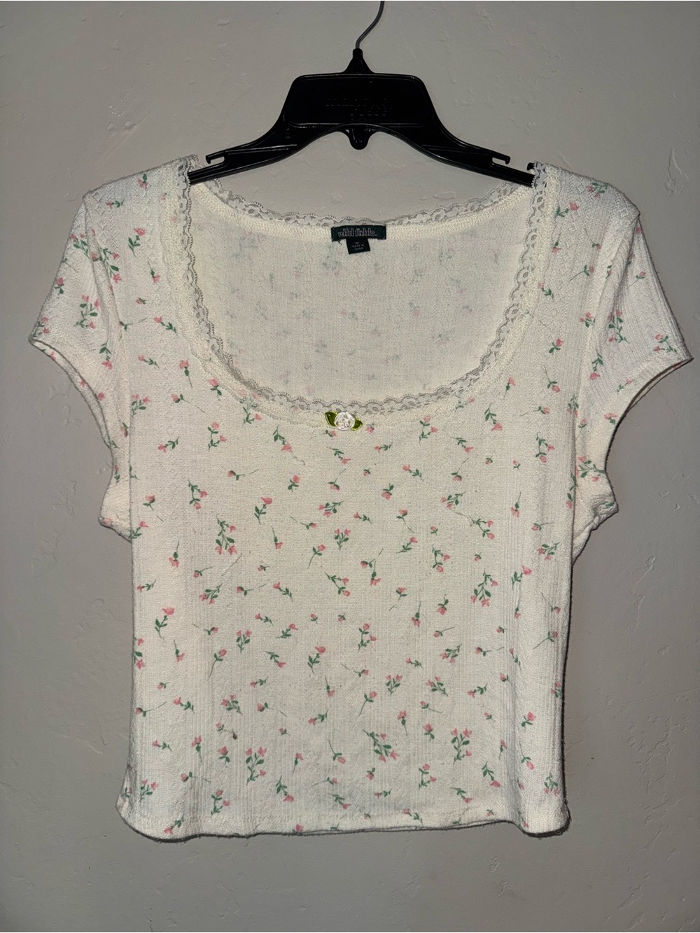 Wild Fable Floral Short Sleeve Top in Off White Size Medium